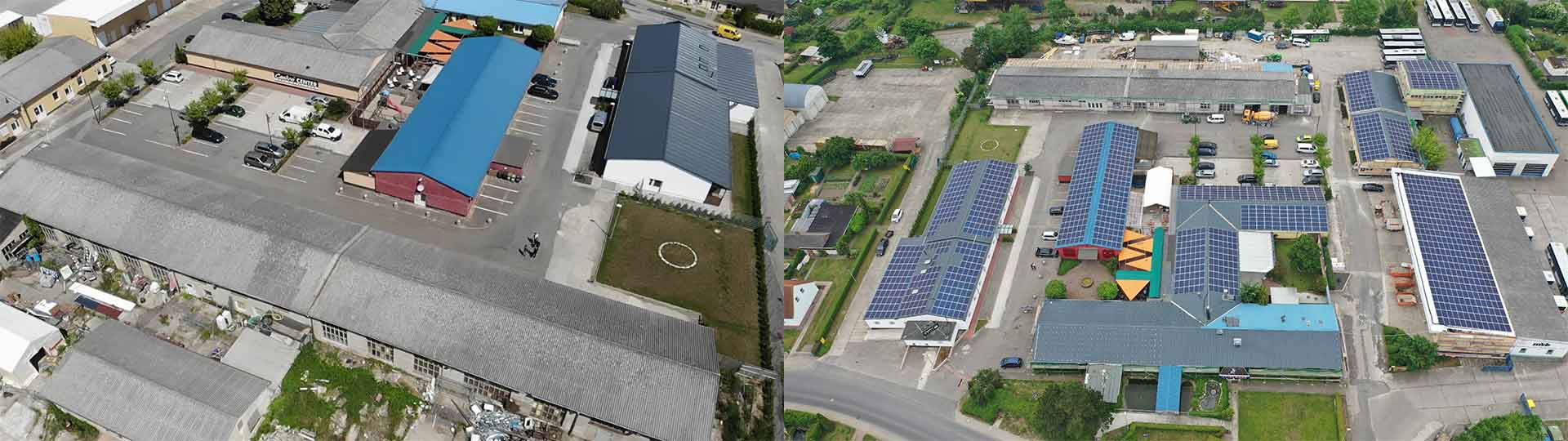 Gewerbegebiet: Mehrere Hallen mit Dach-PV